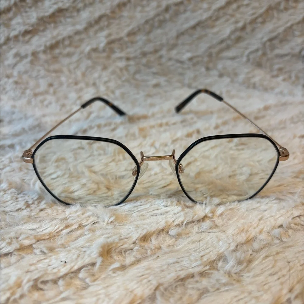 Warby Parker Keiko Black and Gold Geometric Metal Glasses